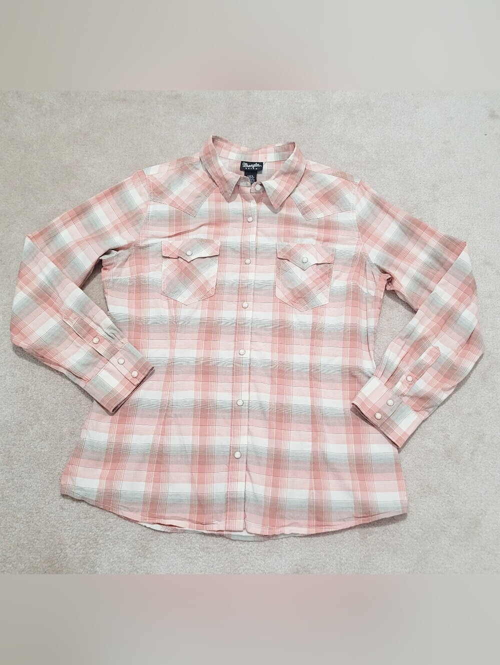 Wrangler Retro Western Plaid Snap Front Shirt Womens Size Large Pink 100% Cotton - Picture 14 of 14